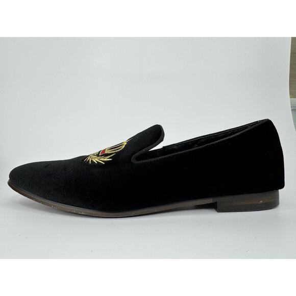 Steve Madden Men’s Leonardo Embroidered Crown Loafers Size 10 Black Velvet Shoes - Picture 5 of 13